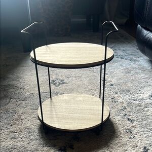 Round Two-Tiered Tan and Black Desk Stand